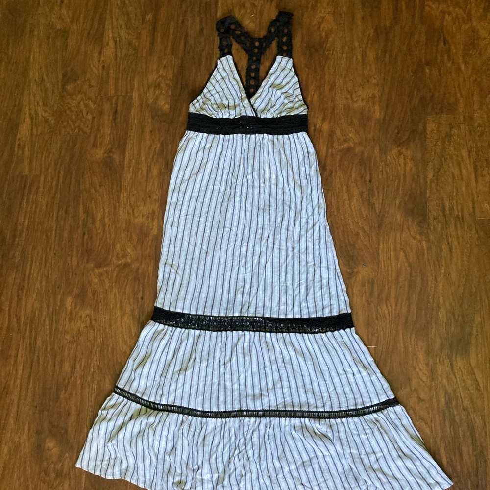 Anthropologie Black & White Racer Back Maxi Dress